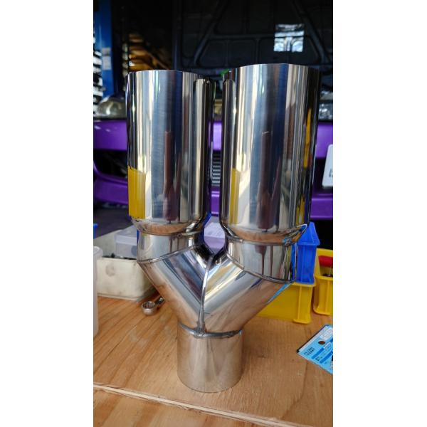 デュアル マフラー 2本出し リアピース 汎用 ワンオフ 出口76φ 入口63φ