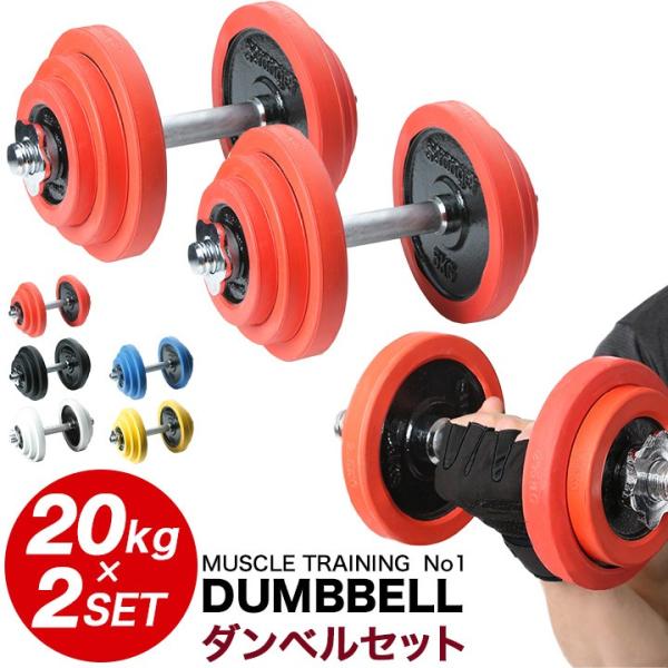 ラバー付きダンベル 片手20kg×2セット 合計40kg 両手用 : ワイルド
