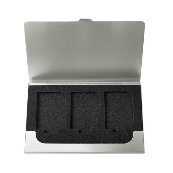 内部クッション素材のアルミ製メモリーカードケース。■ クッション素材でメモリーカードを保護！アルミ製メモリーカードケース。■ SDカード3枚収納タイプ。本体寸法/重量：約W94×D60×H5mm/約19g収納枚数：SDカード3枚材質：本体/...