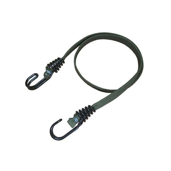 便利な金具付きゴムロープ(タイトゴム)平(フラット)ゴムロープ。両端に引っ掛け金具付き。形状がフラットなゴムバンドなので荷物の仮留めや固定等では丸ゴムと比較して安定します。■仕様材質：ゴム/天然ゴム、被覆/ポリエステル、金具/スチール【注意...