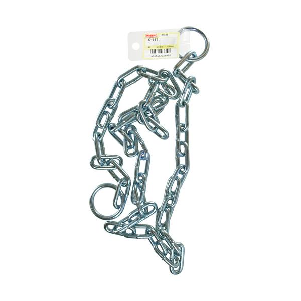 【商品説明】線径4.8mmのチェインの両端にリングが付いています。【用途】鍵との併用で工事現場など門扉の施錠、工具や機器の盗難防止に【色】シルバー【材質】鉄【サイズ】鎖の太さ(mm)：4.8全長(mm)：1200表面処理：ユニクロ参考使用荷...