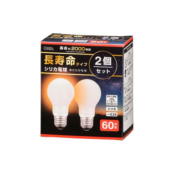 オーム電機 長寿命白熱電球 E26 60W形 シリカ 2個セット LB-DL5657W-2PN