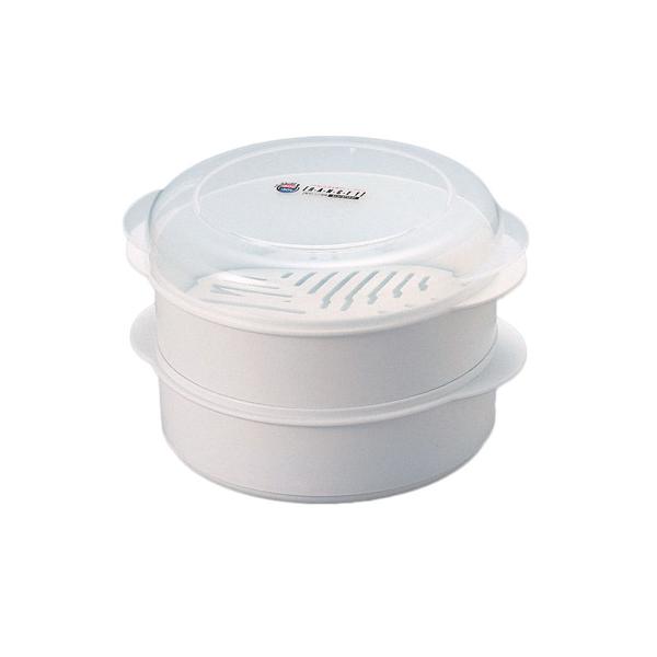 便利なスチーマーです。目皿の下に少量のお湯を入れて電子レンジで様子を見ながら加熱してください。外寸サイズ(mm)：190×168×120重量：328材質：本体・目皿：耐熱ポリプロピレン樹脂 / フタ：ポリプロピレン樹脂食器洗浄機対応：可電子...