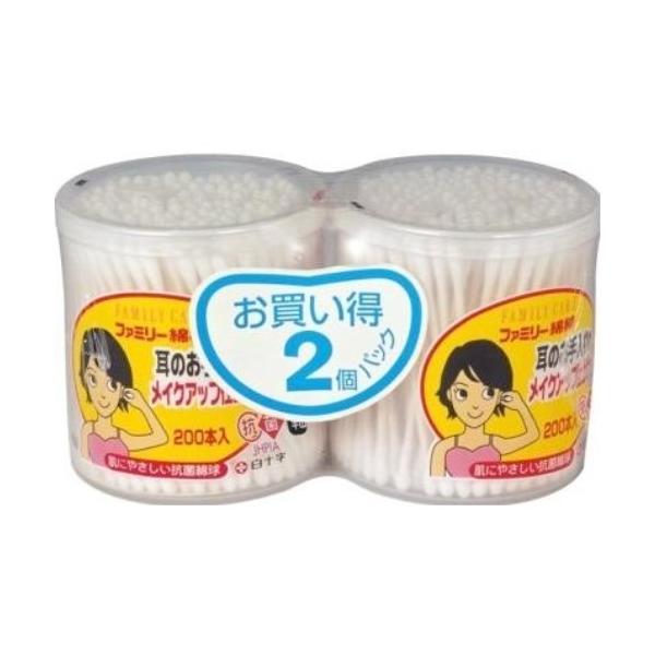 円筒ケースに入った、紙軸タイプのファミリー綿棒のお得な2個パックです。お風呂上りや水泳の後の耳のお手入れや、細かい部分の清掃、塗布に便利にご使用いただけます。200本入り、2コパック。■ サイズ(mm)奥行 81×幅 162×高さ 83■ ...