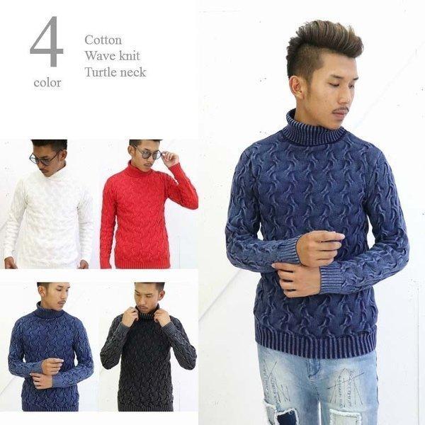 セーター メンズ タートルネック 綿ニット コットンニット ウェーブ編み ケーブル編み 色落ち 洗い加工 春 秋 冬 3シーズン対応 Web Complete 通販 Yahoo ショッピング