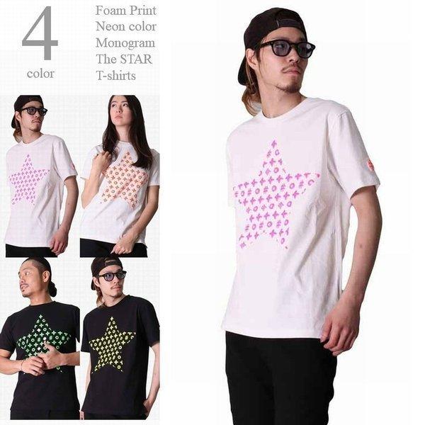 Tシャツ メンズ レディス 半袖 蛍光プリント 発泡プリント 立体プリント 星柄 スター モノグラム 丸首 男女兼用 蛍光カラー Web Complete 通販 Yahoo ショッピング