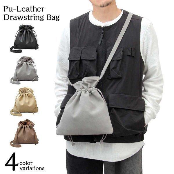 巾着バッグ ショルダーバッグ メンズ 2way 肩掛け 斜めがけ ミニバッグ ミニショルダー 無地 革 ブラック ブラウン グレー ベージュ 618 Men Web Complete 通販 Yahoo ショッピング