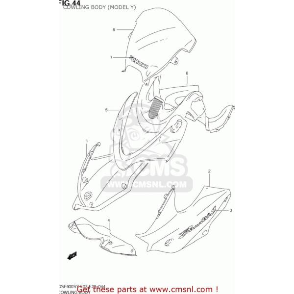 CMS �V�[�G���G�X COWLING ASSY�CSIDE�CL GSF600S BANDIT 2000 (Y) USA (E03) 2001 (K1) 2002 (K2) 2003 (K3) SUZUKI �X�Y�L �A�b�p�[�J�E���E�t�����g�J�E��