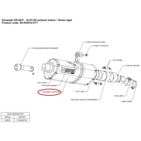AKRAPOVIC AN|rb` yyAp[czM-HT00301T/1 muffler ER-6F ER-6N NINJA650 KAWASAKI JTL CEėpTCT[ }t[