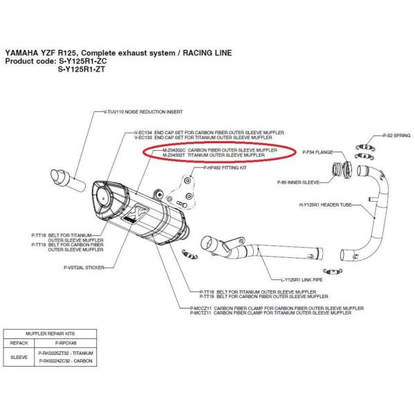 AKRAPOVIC AN|rb` yyAp[czM-Z04302C carbon fiber outer sleeve muffler YZF-R125 YAMAHA }n CEėpTCT[ }t[