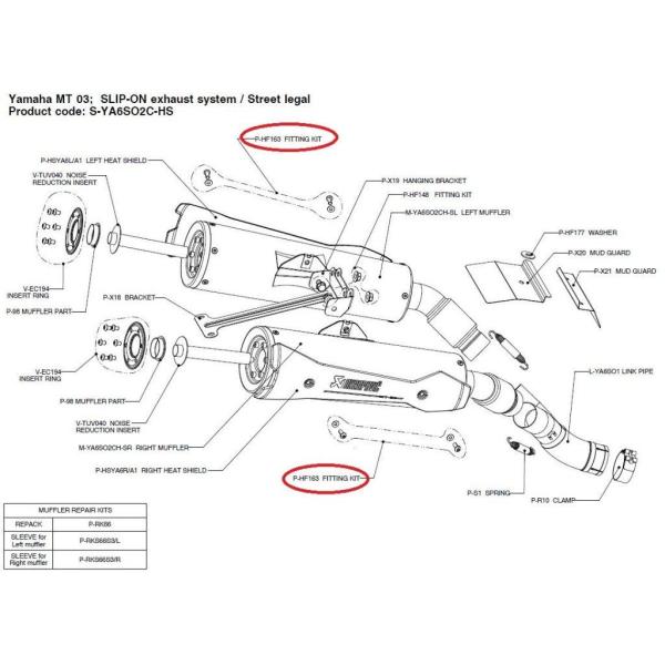 AKRAPOVIC AN|rb` yyAp[czP-HF163 fitting kit MT-03 (660) YAMAHA }n ̑}t[IvVECi }t[