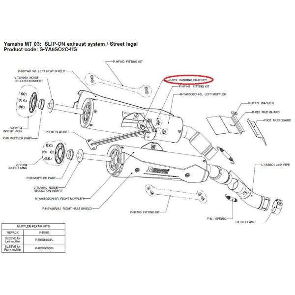 AKRAPOVIC AN|rb` yyAp[czP-X19 hanging bracket MT-03 (660) YAMAHA }n }t[Xe[ }t[