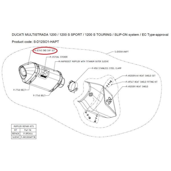 AKRAPOVIC �A�N���|�r�b�` �y���y�A�p�[�c�zV-EC145 end cap set MULTISTRADA1200 MULTISTRADA1200S DUCATI �h�D�J�e�B �}�t���[�G���h�L���b�v �}�t���[