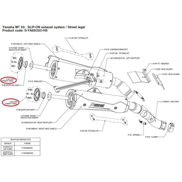 AKRAPOVIC AN|rb` yyAp[czV-EC194 insert ring MT-03 (660) YAMAHA }n }t[GhLbv }t[