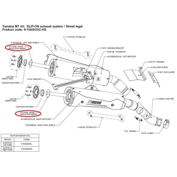 AKRAPOVIC AN|rb` yyAp[czV-TUV040 noise reduction insert MT-03 (660) YAMAHA }n obtECi[TCT[ }t[