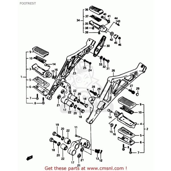 CMS V[GGX FOOTREST ASSYCFRCR GS1150 1984 (E) USA (E03) 1985 (F) 1986 (G) GS1150EF GS1150EF2 GS1150EG GS1150ES3 GS1150ESE GS1150ESF GS1150ESG