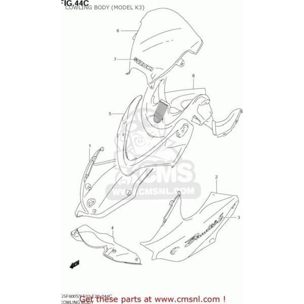 CMS �V�[�G���G�X COWLING ASSY�CSIDE�CL GSF600S BANDIT 2000 (Y) USA (E03) 2001 (K1) 2002 (K2) 2003 (K3) SUZUKI �X�Y�L �A�b�p�[�J�E���E�t�����g�J�E��