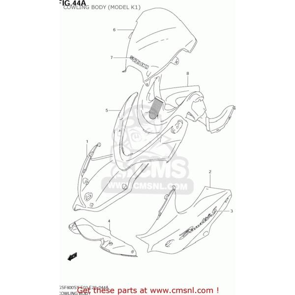 CMS �V�[�G���G�X COWLING ASSY�CSIDE�CL GSF600S BANDIT 2000 (Y) USA (E03) 2001 (K1) 2002 (K2) 2003 (K3) SUZUKI �X�Y�L �A�b�p�[�J�E���E�t�����g�J�E��