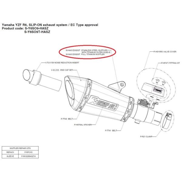 AKRAPOVIC AN|rb` yyAp[czM-HAS1Z00202T stainless steel muffler with titanium outer sleeve YZF-R6 YAMAHA }n CEėpTCT[
