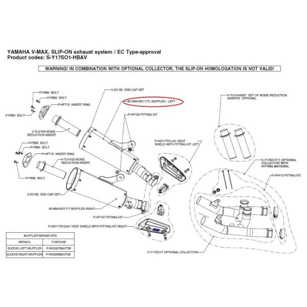 AKRAPOVIC AN|rb` yyAp[czM-HBAV00111TL muffler - left VMAX YAMAHA }n CEėpTCT[ }t[