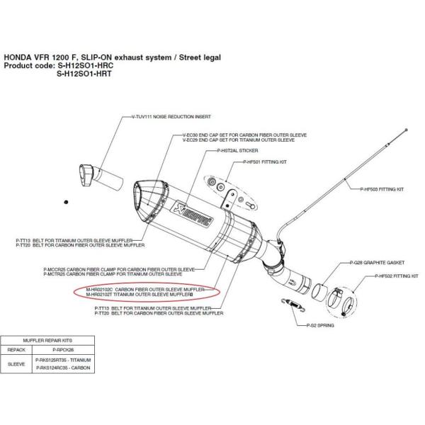 AKRAPOVIC AN|rb` yyAp[czM-HR02102C carbon fiber outer sleeve muffler VFR1200F HONDA z_ CEėpTCT[ }t[