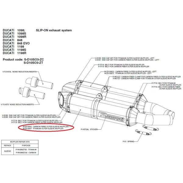 AKRAPOVIC �A�N���|�r�b�` �y���y�A�p�[�c�zM-Z01305C carbon fibre outer sleeve muffler 1098 1098R 1098S 1198 1198S 848 848EVO DUCATI �h�D�J�e�B