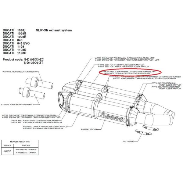 AKRAPOVIC �A�N���|�r�b�` �y���y�A�p�[�c�zM-Z01305CL carbon fibre outer sleeve muffler - left 1098 1098R 1098S 1198 1198S 848 848EVO DUCATI �h�D�J�e�B