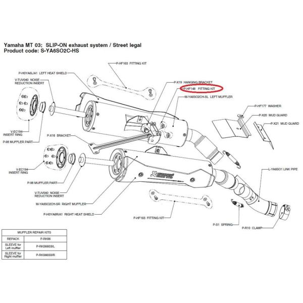 AKRAPOVIC AN|rb` yyAp[czP-HF148 fitting kit MT-03 (660) YAMAHA }n ̑}t[IvVECi }t[