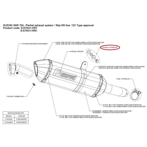 AKRAPOVIC AN|rb` yyAp[czP-HF275 fitting kit CB600FHORNET CBR600F GSF650 BANDIT GSR750 GSX1250 GSX-S750 HONDA z_ SUZUKI XYL