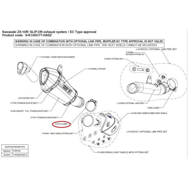 AKRAPOVIC（アクラポビッチ） 【リペアパーツ】P-R10 clamp ZX-10R MT