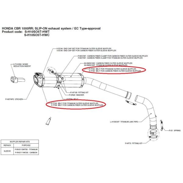 AKRAPOVIC AN|rb` yyAp[czP-TT26 belt for carbon fiber outer sleeve muffler CBR1000RR HONDA z_ ̑}t[IvVECi