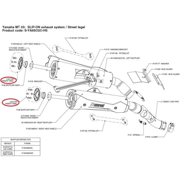 AKRAPOVIC AN|rb` yyAp[czV-EC194 insert ring MT-03 (660) YAMAHA }n }t[GhLbv }t[