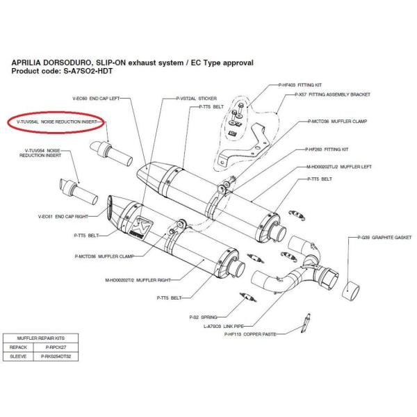 AKRAPOVIC AN|rb` yyAp[czV-TUV054L noise reduction insert DORSODURO750 SHIVER750GT YZF-R1 APRILIA AvA YAMAHA }n }t[