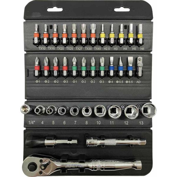 SIGNET (シグネット) 22041 ロールチョイス 37PC 1/4SQ ソケット&amp;ビットセット ツールセット 車載工具 折りたたみ工具セット