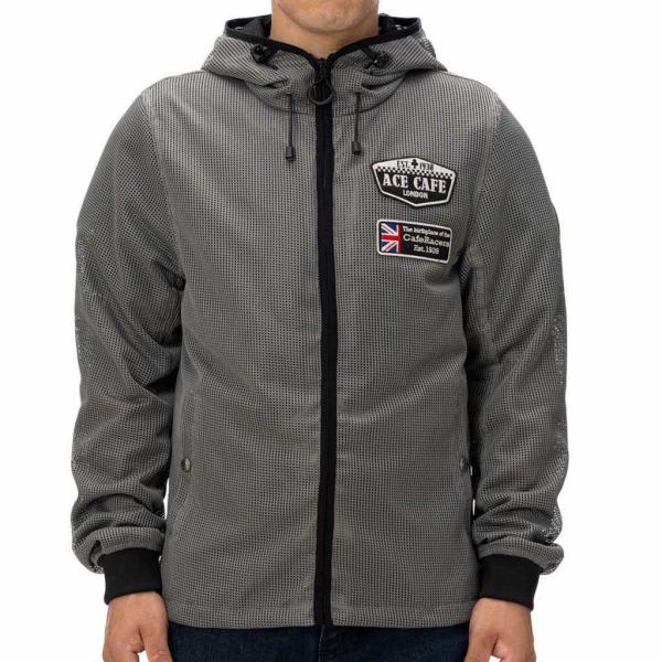エースカフェロンドン　シースルーメッシュジャケット　グレー　L　半袖　細身 ACE CAFE LONDON（エースカフェロンドン） See-through Mesh Jacket