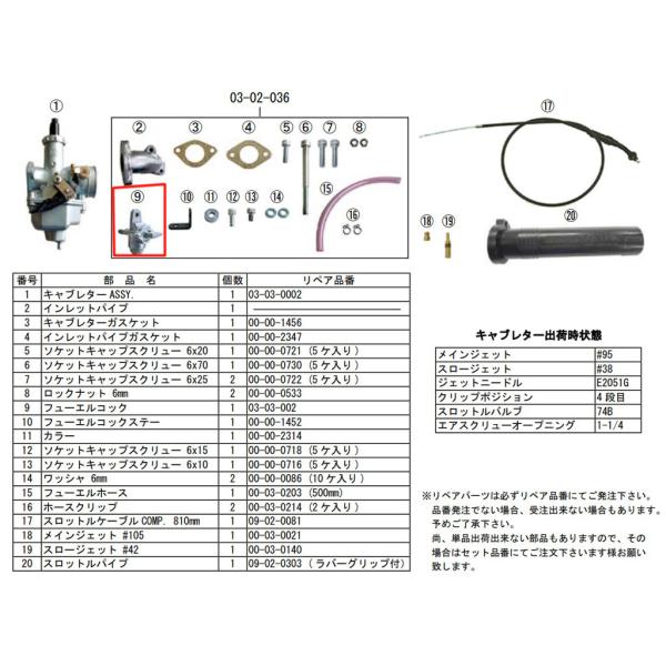 ※詳細な出荷時期はご注文後にメールでご案内します。■適合車種ダックス　ダックス   　   　　備考: 汎用■商品番号03-03-002■JANコード4514162051474■商品概要【画像内番号】9対象商品品番：03-05-0009/0...