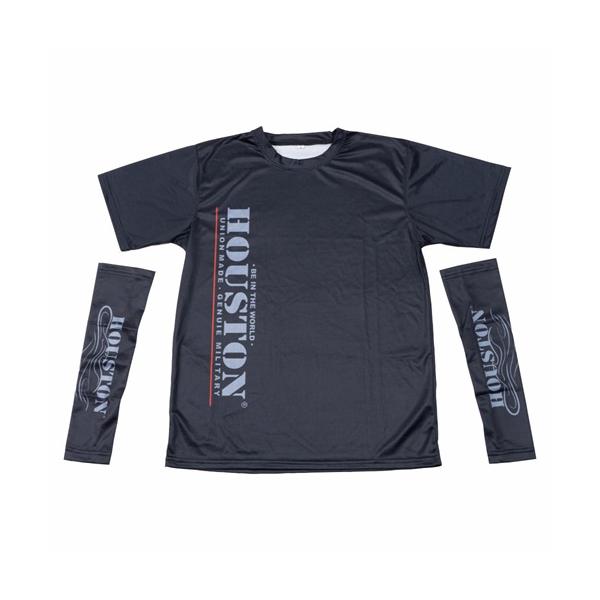 HOUSTON ヒューストン HTVT-2502 Tシャツ ブラック アームカバー付き 速乾 ドライTシャツ メッシュTシャツ