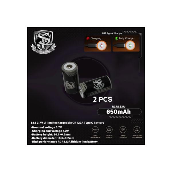 S&T 16340 Type-C充電 リチウムイオン電池 650mAh 2本セット