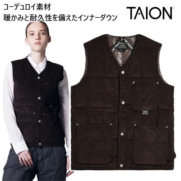 TAION（タイオン） ダウンベスト ワーク Vネックボタン コーデュロイ