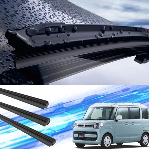 【適合車種】 スズキスペーシア専用　 運転席・助手席・リア　3本セットです。対応年式　H29.12〜(2017.12〜)対応型式　MK53S　　スペーシアカスタム　スペーシアギア対応【注意事項】※当製品は互換品の専用ワイパーゴムで、大手ワイ...