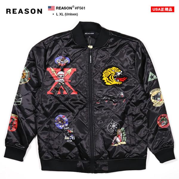 【23%OFF】REASON アウター 長袖 ボンバージャケット ブルゾン メンズ 春秋冬用 黒 大きいサイズ リーズン MA1 スタジャン 防寒着 総柄 ワッペン 刺繍 艶々の光沢 スカジャン 部隊マーク キャラクター b系 ヒップホップ ストリート系 ハイ ブランド 服 2025秋冬 新作 F561 REASON アウター 長袖 ボンバージャケット ブルゾン 大きいサイズ