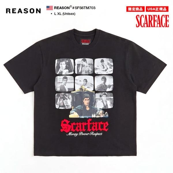 REASON × 映画 スカーフェイス Scarface 限定 コラボ 公式 Tシャツ 半袖 大きいサイズ リーズン 派手 映画グッズ アル・パチーノ ビッグシルエット b系