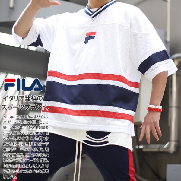 フィラ FILA ゲームシャツ 半袖 ホッケーシャツ メッシュ ジャージ ナンバー ブランド Fロゴ 刺繍 黒 トリコロール 白 大きいサイズ