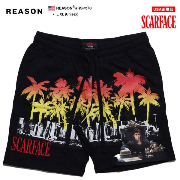 REASON × 映画 スカーフェイス ハーフパンツ スウェット 半ズボン 短パン 大きいサイズ Scarface 限定 コラボ 公式 リーズン ショートパンツ 派手 総柄 b系