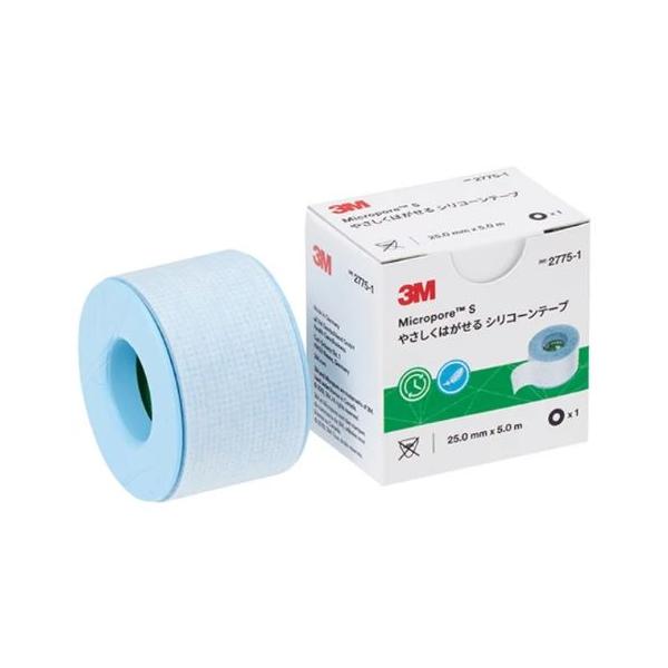 3M マイクロポアS やさしくはがせる シリコーンテープ 25mm×5m エッジキャップあり 1巻/箱(個包装パック) 2775-1 312-604-13