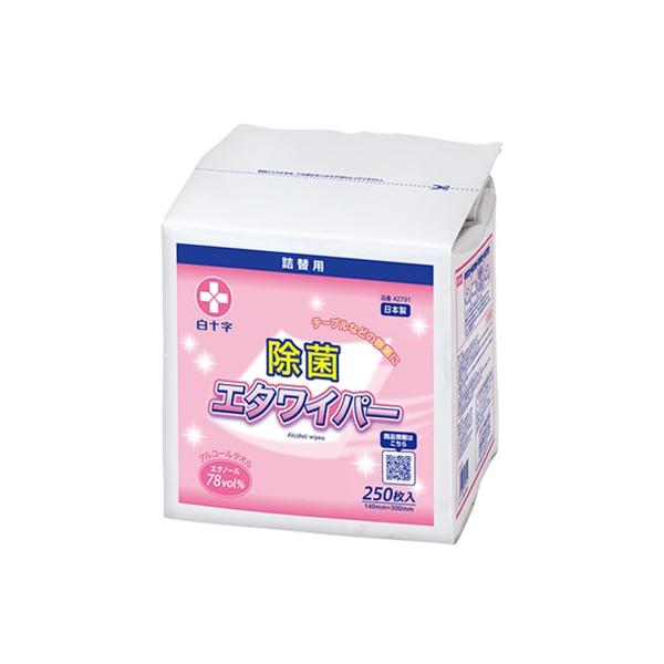 【仕様】内容量：250枚 規格：140mm×300mm、78vol%エタノール配合【主な特長】●ベッドまわりやテーブル、身のまわりの除菌や手・指の汚れ落としにご使用いただけます。●主成分は揮発成分のみのため、機材清拭後は成分の残留がありませ...