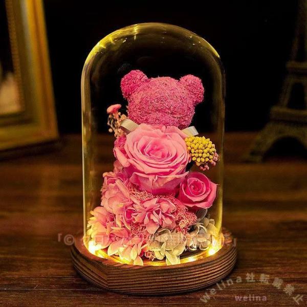 ?プリザーブドフラワーガラスドームled付き（底座に単四電池2本をご使用ください。電池は付属しておりません） 本体サイズ：12.5*17cm?プリザーブドフラワー生のお花を、美しい姿で長期保存することができように、専用の溶液を用いて加工され...