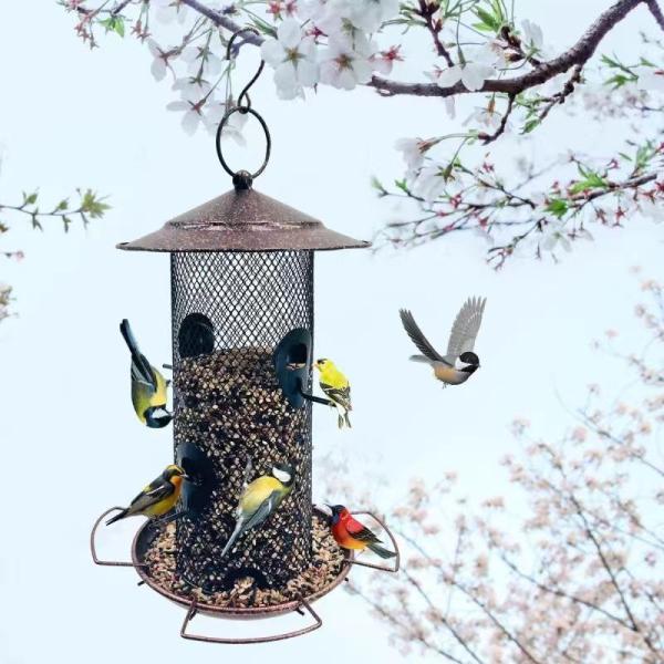 [耐久性のある金属構造とリス耐性]この屋外の鳥の餌箱は頑丈な金属でできています,ハングアップすることができます.たとえリスがその上に立つことができたとしても,フィーダーを傷つけることもありません.魅力的なブロンズデザイン,天候や屋外に耐える...
