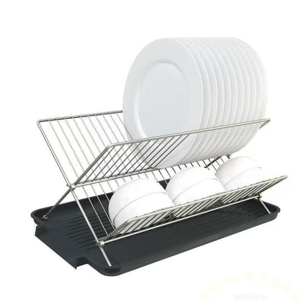 水切りラック 2段 ステンレス スリム 折りたたみ Welina（株） 皿立てディッシュスタンド 省スペースで食器収納 キッチン整理に