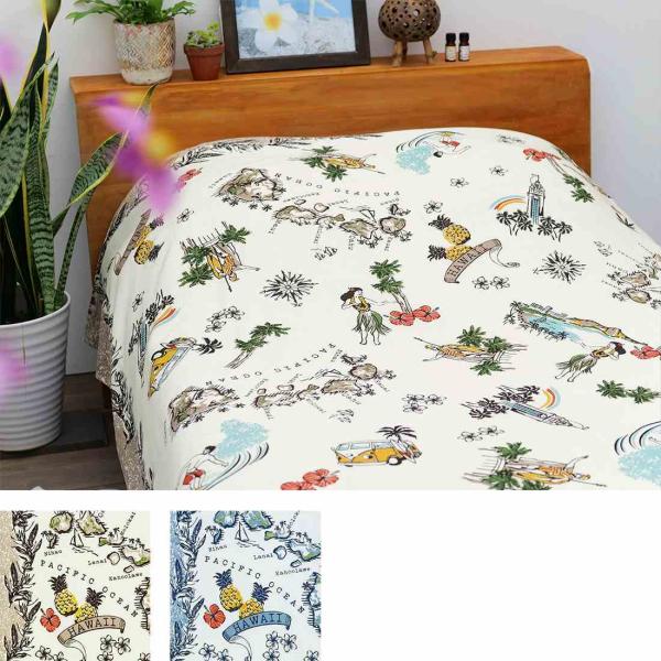 賑やかで楽しい雰囲気のレトロなハワイアン柄がプリントされたマルチクロス。細部にわたるイラストが魅力的で、一つ一つ楽しみながら見ることができます♪明るいハワイアンテイストが、お部屋を爽やかに演出します！ソファカバー、ベッドカバーとしてはもちろ...